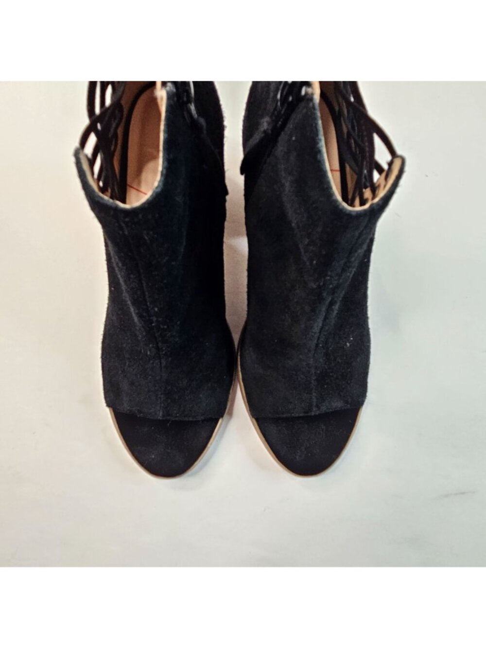 Sole Society Peep Toe Boots Suede Black Boho Western Block Heel Ankle Boots 7.5 - Picture 12 of 13